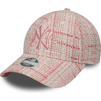 New Era Curved Brim Women Pink Logo 9FORTY Tweed New York Yankees MLB Pink Adjustable Cap