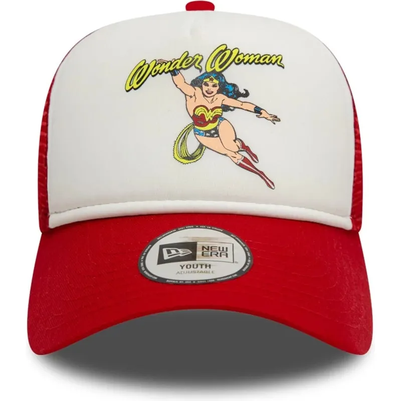 weiss-rote-9forty-a-frame-trucker-cap-fur-kinder-von-wonder-woman-dc-comics-von-new-era