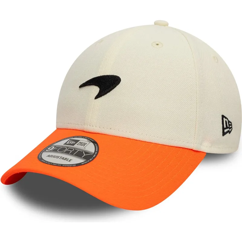 weisse-und-orangefarbene-verstellbare-curved-cap-9forty-contrast-visor-von-mclaren-racing-formula-1-von-new-era