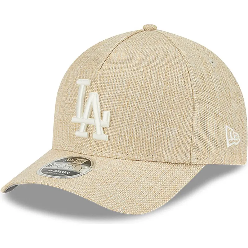 beige-gebogene-snapback-kappe-9forty-m-crown-a-frame-cotton-weave-der-los-angeles-dodgers-mlb-von-new-era