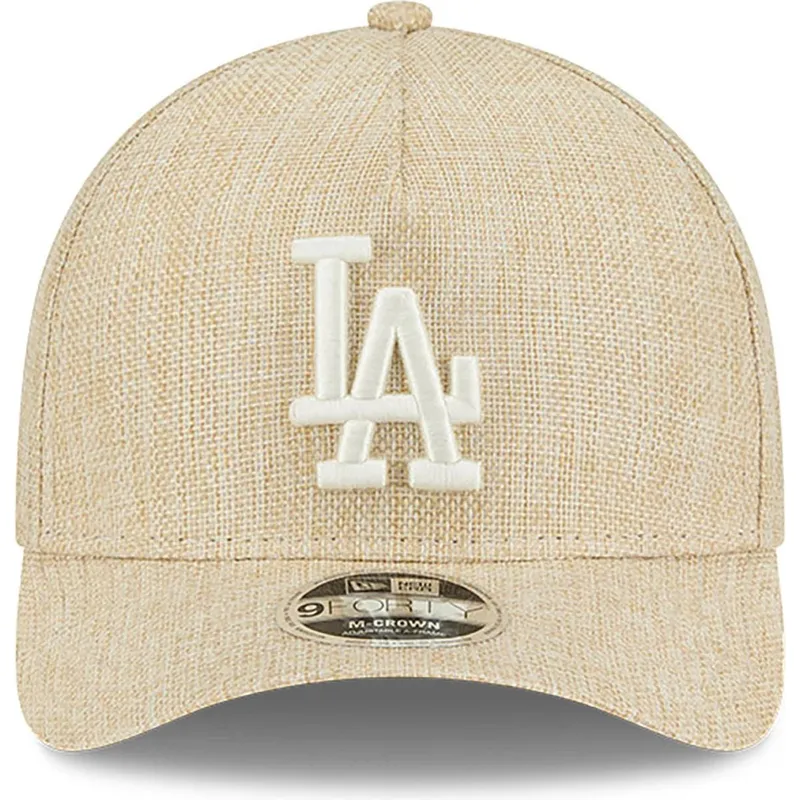 beige-gebogene-snapback-kappe-9forty-m-crown-a-frame-cotton-weave-der-los-angeles-dodgers-mlb-von-new-era