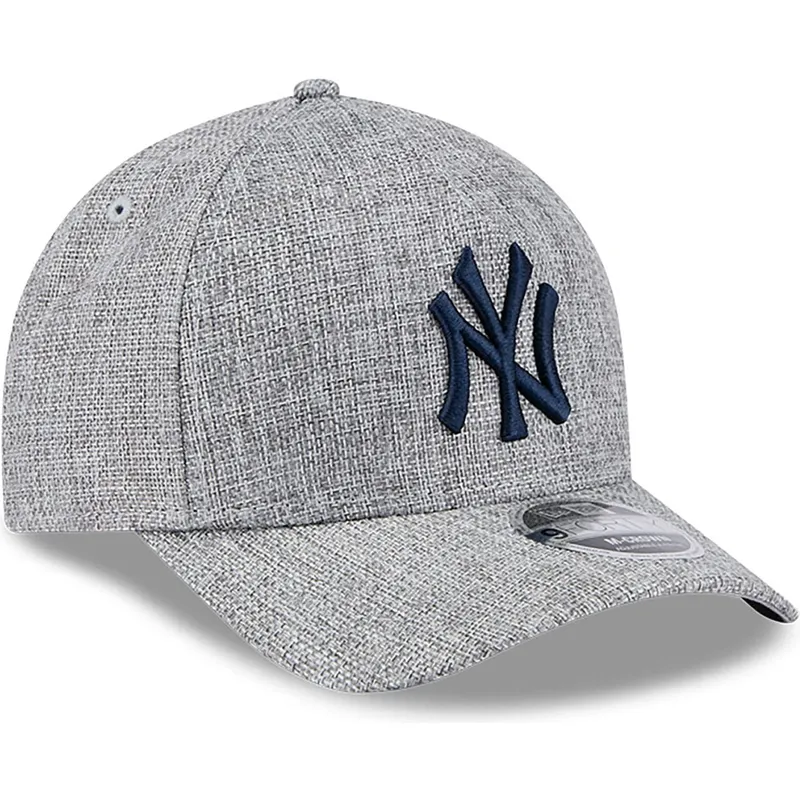 graue-gebogene-snapback-kappe-mit-marineblauem-logo-9forty-m-crown-a-frame-cotton-weave-der-new-york-yankees-mlb-von-new-era