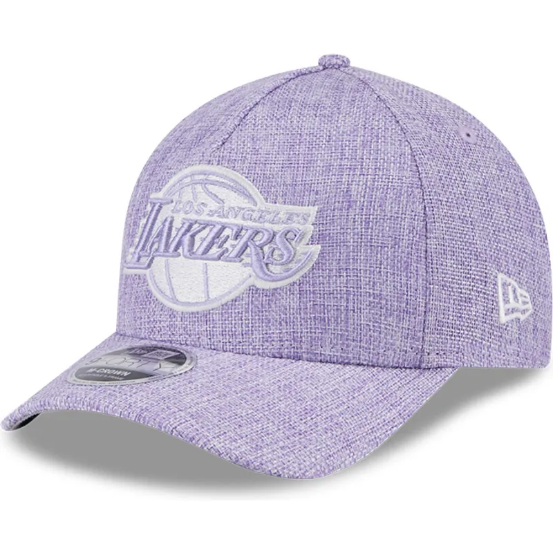 violette-gebogene-snapback-kappe-9forty-m-crown-a-frame-cotton-weave-der-los-angeles-lakers-nba-von-new-era