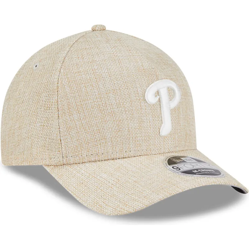 beige-gebogene-snapback-kappe-9forty-m-crown-a-frame-cotton-weave-der-philadelphia-phillies-mlb-von-new-era