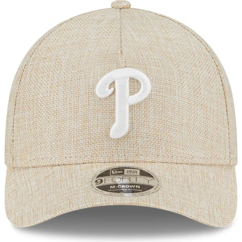beige-gebogene-snapback-kappe-9forty-m-crown-a-frame-cotton-weave-der-philadelphia-phillies-mlb-von-new-era