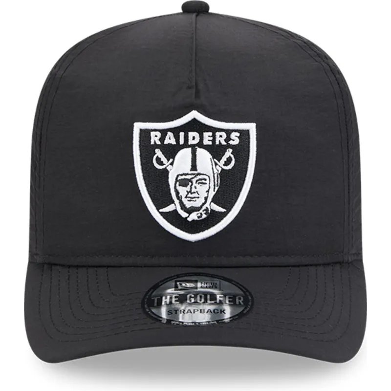 schwarze-verstellbare-golfer-everyday-nylon-kappe-mit-gebogenem-schirm-der-las-vegas-raiders-nfl-von-new-era