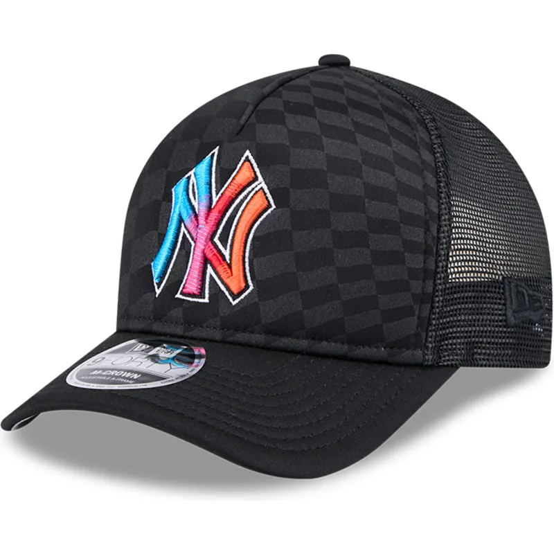 schwarze-trucker-kappe-9forty-m-crown-a-frame-gradient-raceway-der-new-york-yankees-mlb-von-new-era
