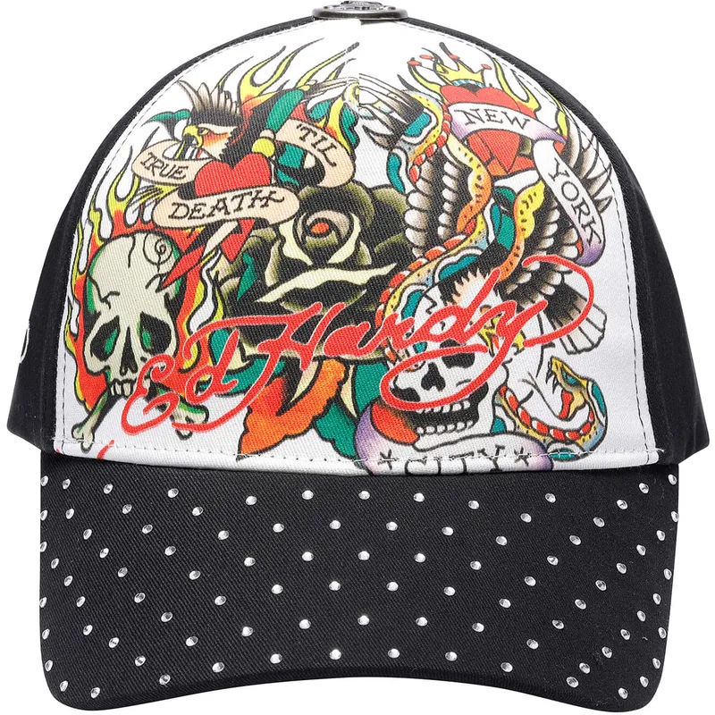 weisse-und-schwarze-verstellbare-curved-cap-true-til-death-von-ed-hardy