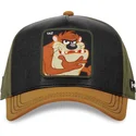 capslab-looney-tunes-taz-tasmanischer-teufel-loo10-snapback-kappe-in-schwarz-grun-und-braun-mit-gebogenem-schirm