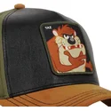 capslab-looney-tunes-taz-tasmanischer-teufel-loo10-snapback-kappe-in-schwarz-grun-und-braun-mit-gebogenem-schirm
