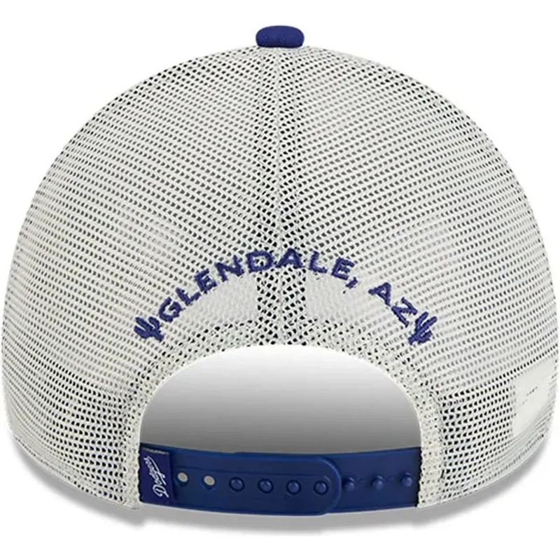 trucker-cap-blau-und-weiss-9forty-a-frame-patch-spring-training-fan-pack-2025-der-los-angeles-dodgers-mlb-von-new-era