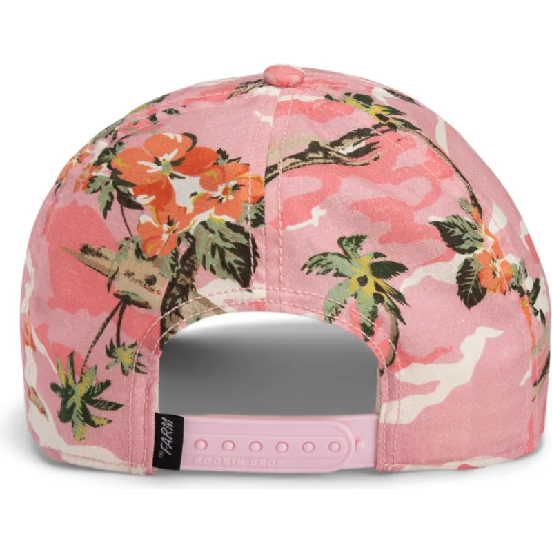 rosafarbene-gebogene-snapback-kappe-flamingo-schwimmring-floater-randy-souse-git-salty-rim-the-farm-von-goorin-bros