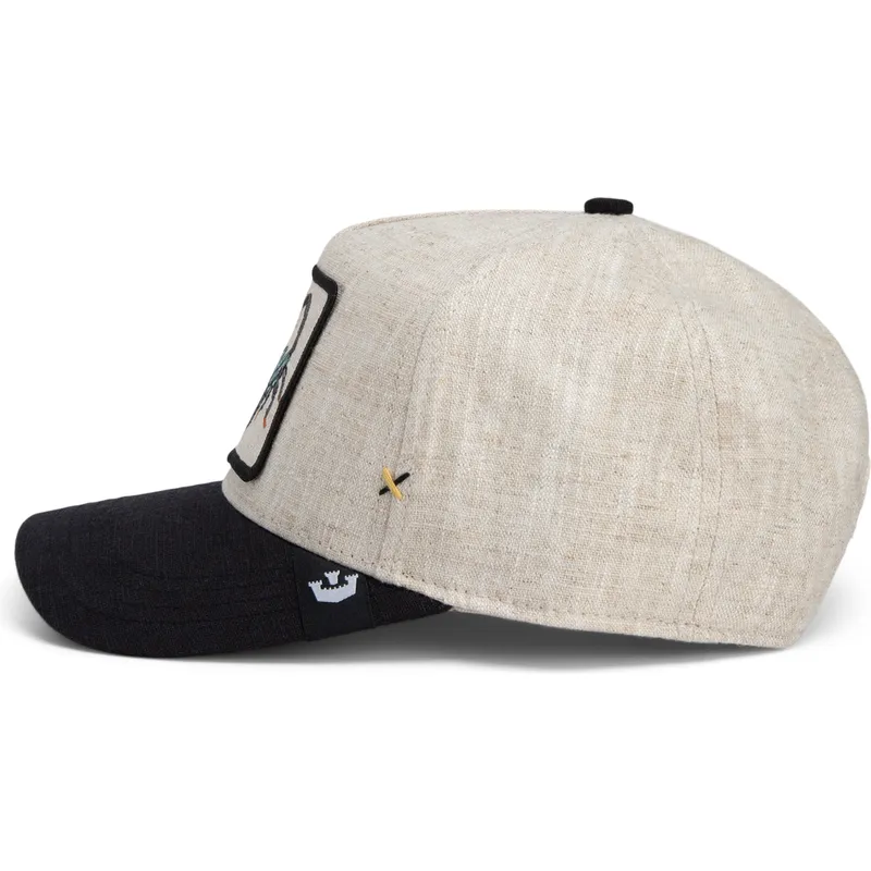 beige-und-schwarze-gebogene-snapback-kappe-skorpion-deadly-lethal-linen-rugged-comfort-the-farm-von-goorin-bros