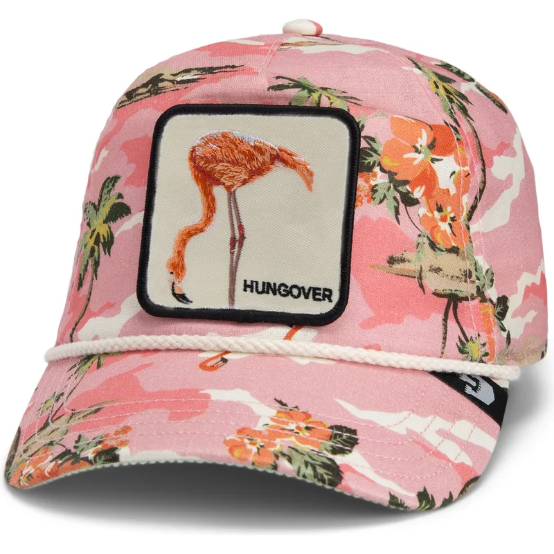 rosafarbene-gebogene-snapback-kappe-flamingo-schwimmring-floater-randy-souse-git-salty-rim-the-farm-von-goorin-bros