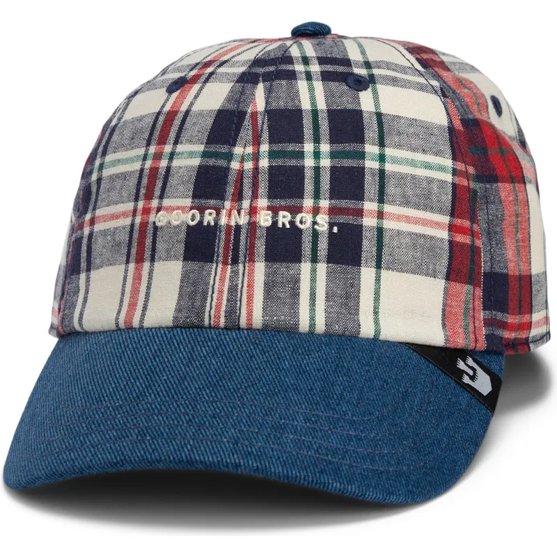 sapkak-ivelt-sotetkek-snapback-goorin-bros-curved-brim-raised-in-a-barn-papa-cap-madras-the-farm-navy-blue-and-red-cap-the-farm-