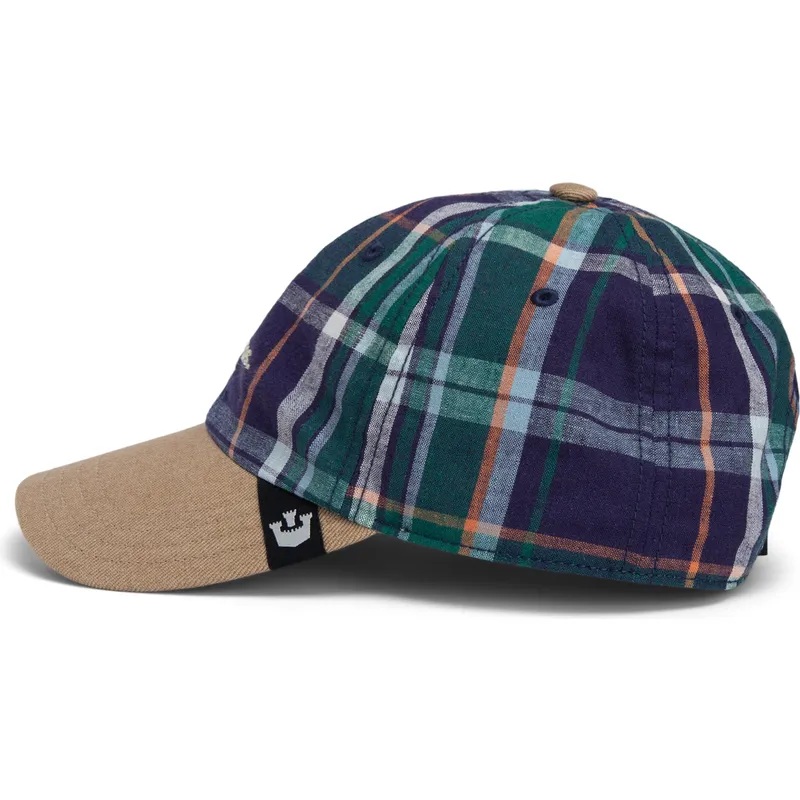 goorin-bros-curved-brim-hardly-working-papa-cap-madras-the-farm-marinbla-och-brun-snapback-keps
