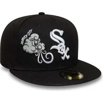Schwarze, flache, angepasste 59FIFTY Food Icon Windy City Chicago White Sox MLB Kappe von New Era