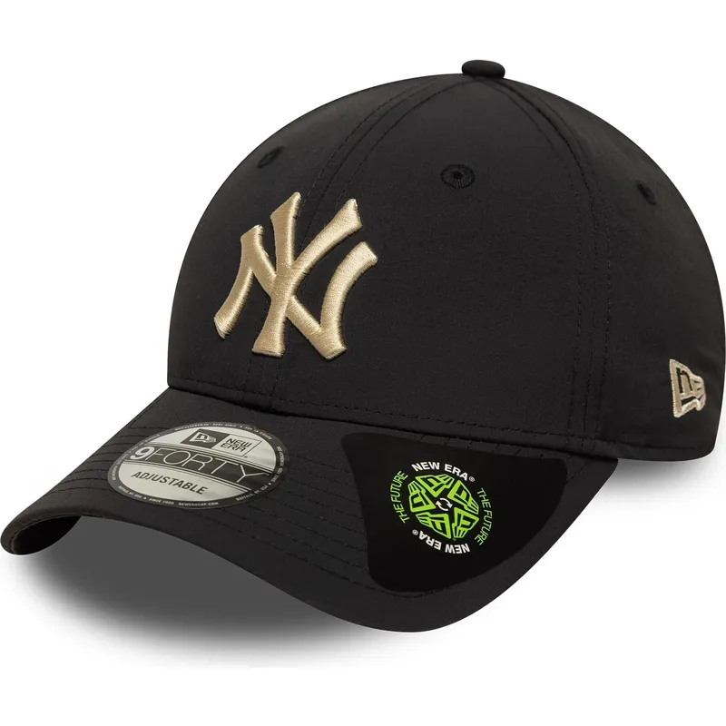 schwarze-verstellbare-kappe-mit-gebogenem-schirm-und-beigem-logo-9forty-recycled-der-new-york-yankees-mlb-von-new-era