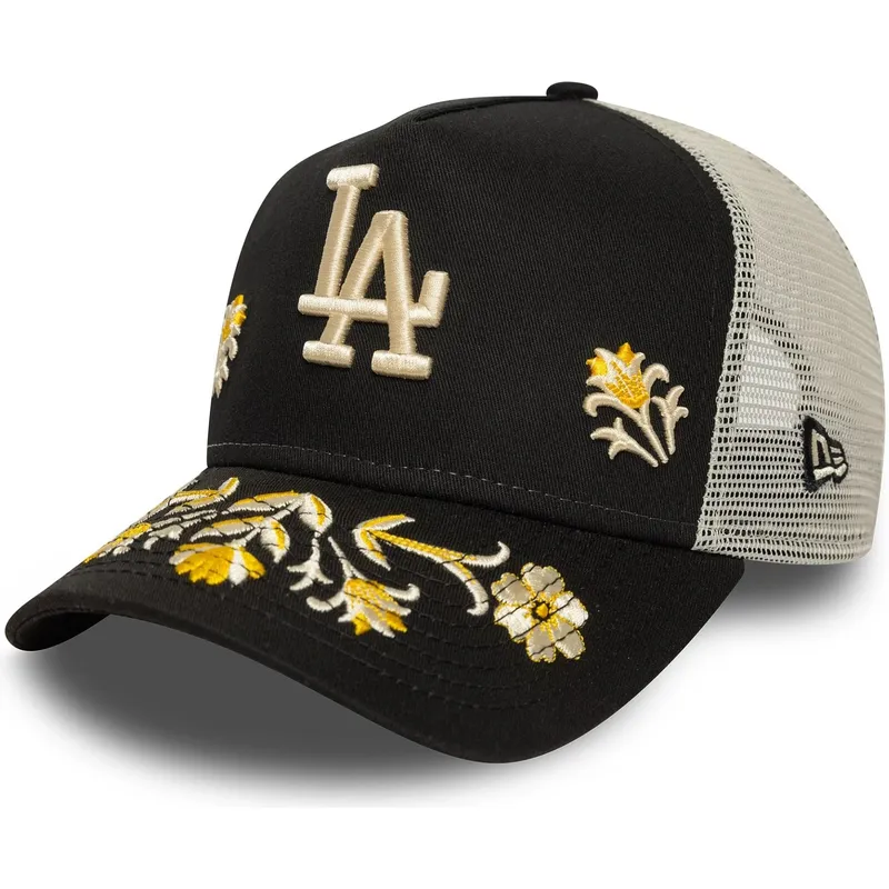 schwarze-trucker-kappe-a-frame-floral-icon-der-los-angeles-dodgers-mlb-von-new-era