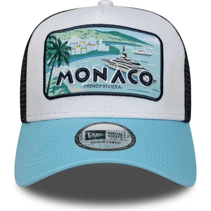 weisse-schwarze-und-blaue-trucker-cap-monaco-french-riviera-a-frame-summer-von-new-era
