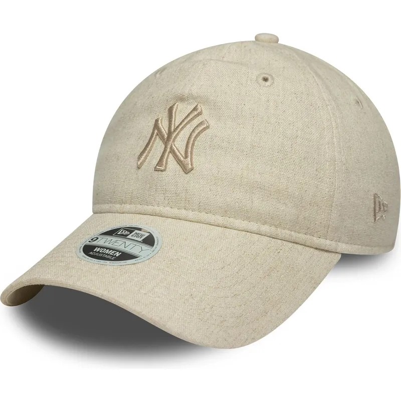 bojd-beige-justerbar-keps-for-dam-med-beige-logotyp-9twenty-linen-fran-new-york-yankees-mlb-av-new-era