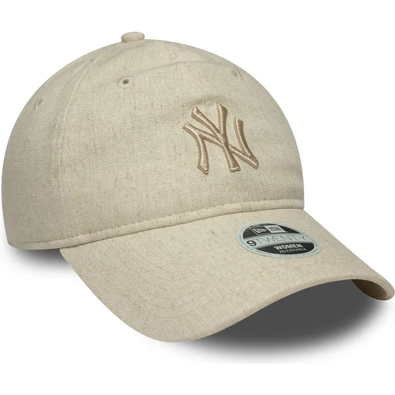beige-verstellbare-curved-cap-fur-damen-mit-beigem-logo-9twenty-linen-der-new-york-yankees-mlb-von-new-era