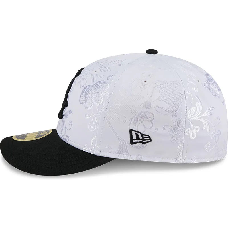 weisse-und-schwarze-flache-fitted-kappe-59fifty-day-low-profile-der-chicago-white-sox-mlb-von-new-era