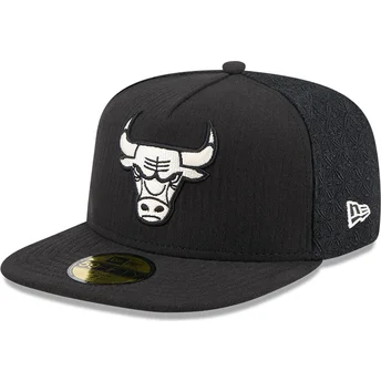 Schwarze enganliegende Flat Cap 59FIFTY Day A Frame der Chicago Bulls NBA von New Era