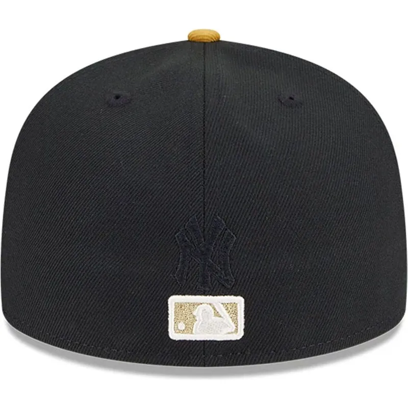 schwarze-und-gelbe-anliegende-flatcap-mit-goldenem-logo-59fifty-day-von-new-york-yankees-mlb-von-new-era
