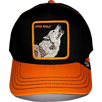 Svart och orange truckerkeps med varg Solo Wolf Fab Farm från Goorin Bros.
