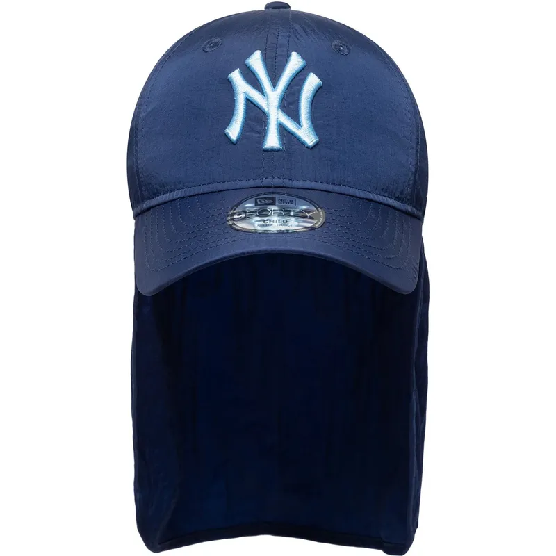 blaue-gebogene-snapback-kappe-fur-kinder-mit-blauem-logo-9forty-sun-shield-der-new-york-yankees-mlb-von-new-era