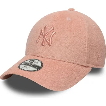 New Era Curved Brim Youth 9FORTY Towelling New York Yankees MLB Pink Adjustable Cap