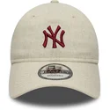 verstellbare-beige-9twenty-leinen-kappe-mit-gebogenem-schirm-von-new-york-yankees-mlb-von-new-era