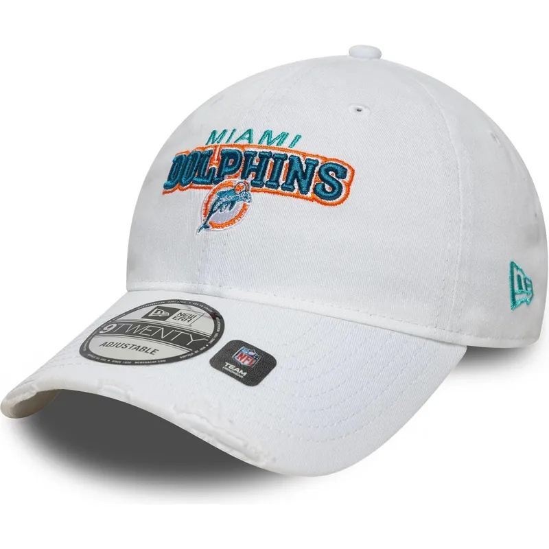 weisse-verstellbare-gebogene-kappe-9twenty-washed-distress-der-miami-dolphins-nfl-von-new-era