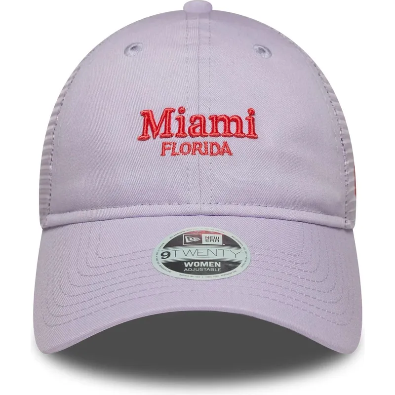 verstellbare-violette-trucker-kappe-fur-damen-9twenty-city-miami-stadte-und-strande-von-new-era