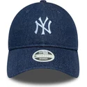 marineblaue-gebogene-verstellbare-damen-kappe-9twenty-denim-der-new-york-yankees-mlb-von-new-era