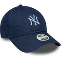 verstellbare-damenkappe-9twenty-denim-der-new-york-yankees-mlb-von-new-era-in-marineblau