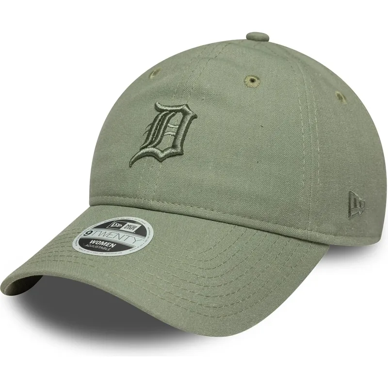 grune-verstellbare-curved-cap-fur-damen-mit-grunem-logo-9twenty-linen-von-detroit-tigers-mlb-von-new-era