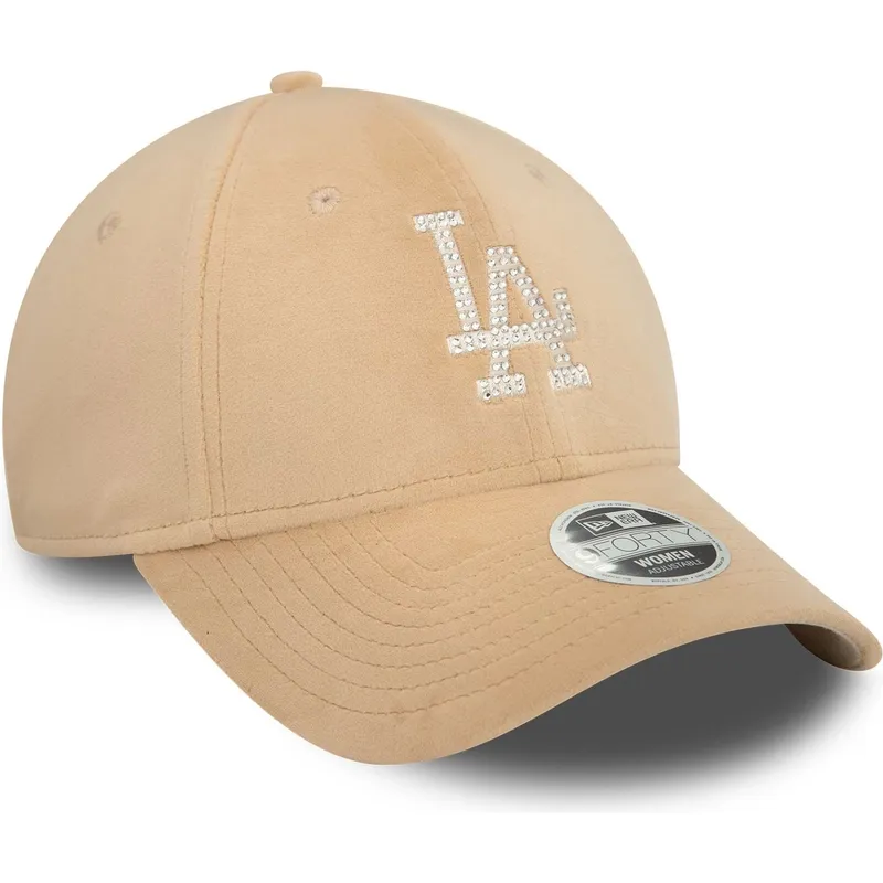 verstellbare-beige-damen-kappe-9forty-velour-diamante-los-angeles-dodgers-mlb-von-new-era