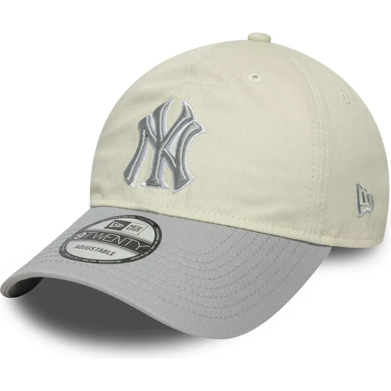 beige-und-graue-verstellbare-curved-cap-fur-damen-9twenty-world-series-cooperstown-der-new-york-yankees-mlb-von-new-era
