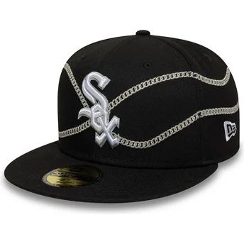 Gorra plana negra ajustada 59FIFTY Chain Wrap de Chicago White Sox MLB de New Era