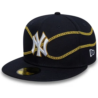 Gorra plana azul marino ajustada 59FIFTY Chain Wrap de New York Yankees MLB de New Era