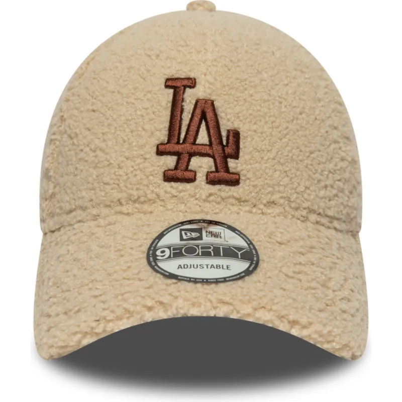 beige-verstellbare-curved-cap-mit-braunem-logo-9forty-borg-der-los-angeles-dodgers-mlb-von-new-era