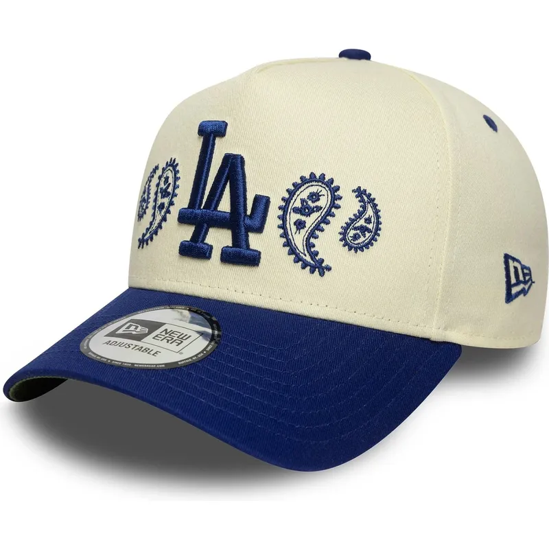 beige-und-blaue-gebogene-snapback-kappe-a-frame-paisley-der-los-angeles-dodgers-mlb-von-new-era