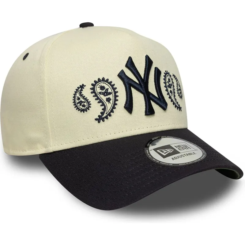 gebogene-beige-und-marineblaue-snapback-kappe-a-frame-paisley-von-new-york-yankees-mlb-von-new-era