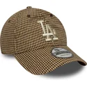 verstellbare-braune-9twenty-houndstooth-kappe-der-los-angeles-dodgers-mlb-von-new-era