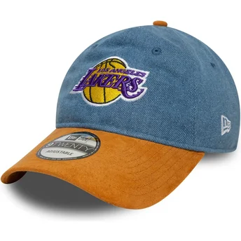 Verstellbare 9TWENTY Denim Midi Kappe in Blau und Braun der Los Angeles Lakers NBA von New Era