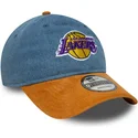 verstellbare-blaue-und-braune-9twenty-denim-midi-kappe-der-los-angeles-lakers-nba-von-new-era