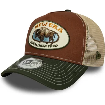 New Era Buffalo A Frame Animal Patch Brown and Green Trucker Hat