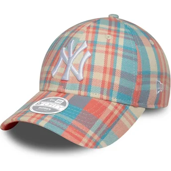 Verstellbare 9FORTY Check Kappe für Damen in Rosa und Blau mit gebogenem Schirm, New York Yankees MLB von New Era